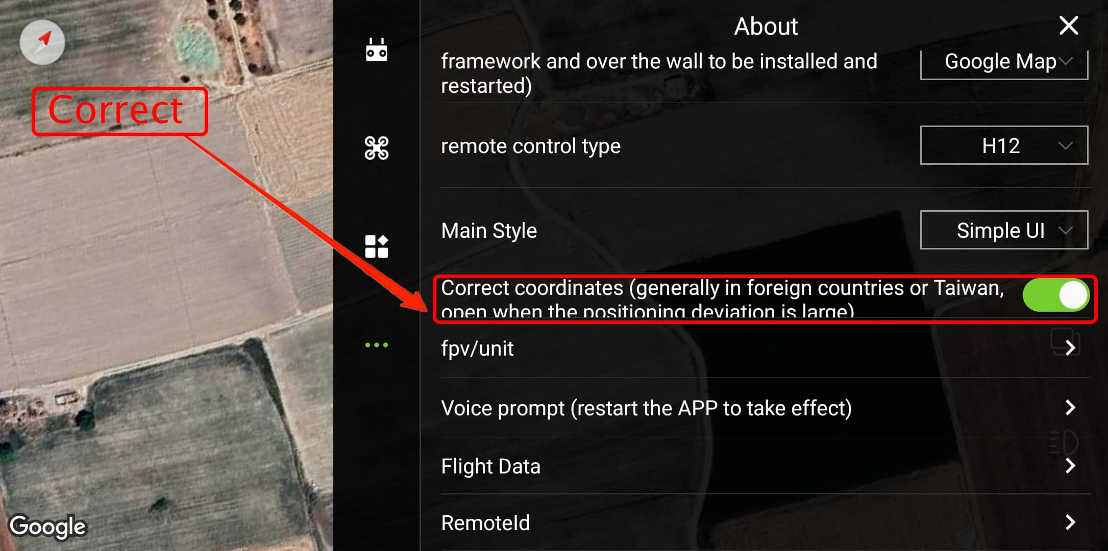 فعال سازی Correct coordinates