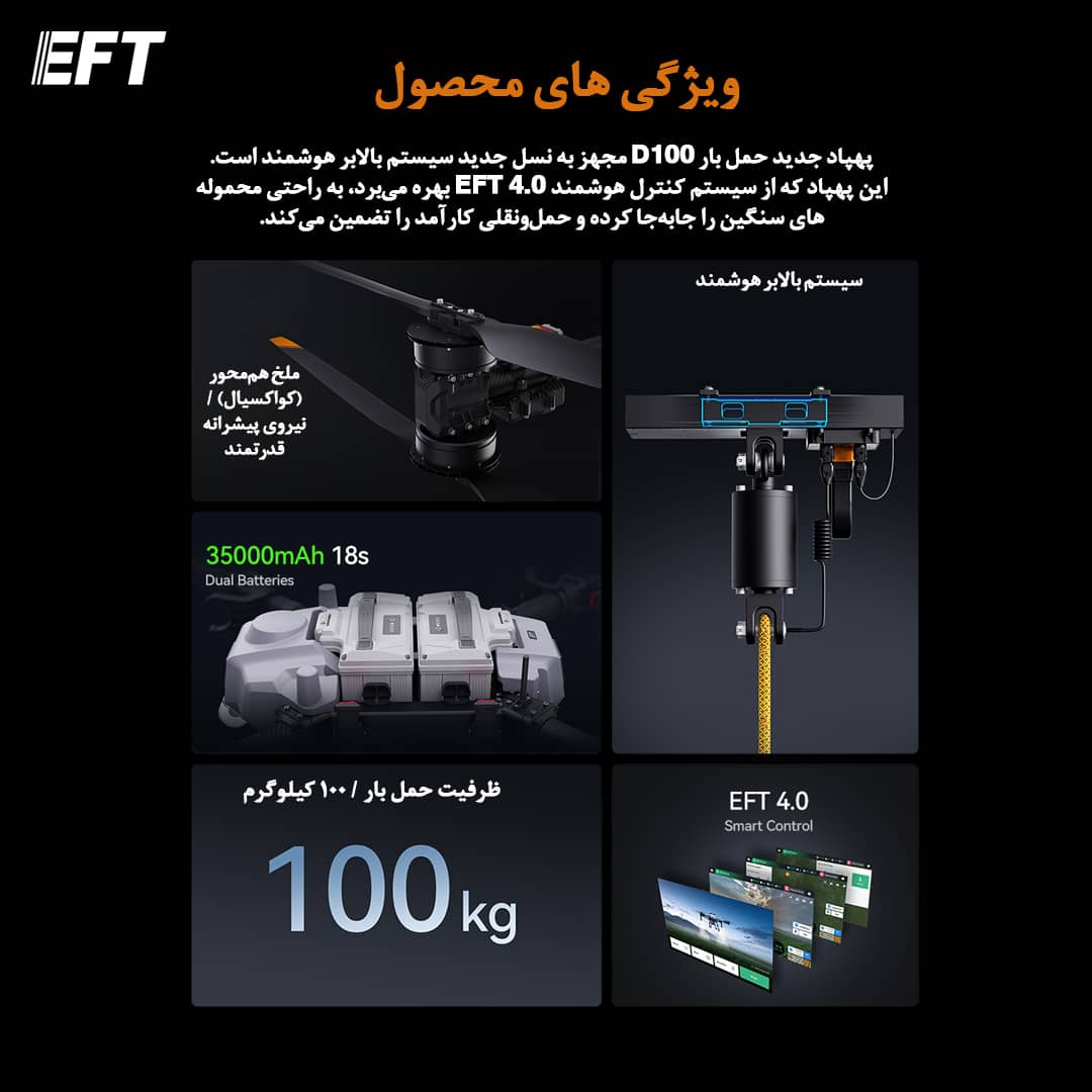 ویژگی های پهپاد eft d100